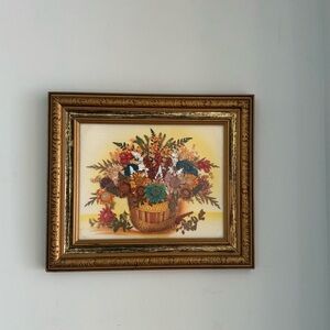 Vintage Pressed Floral Basket Framed Art